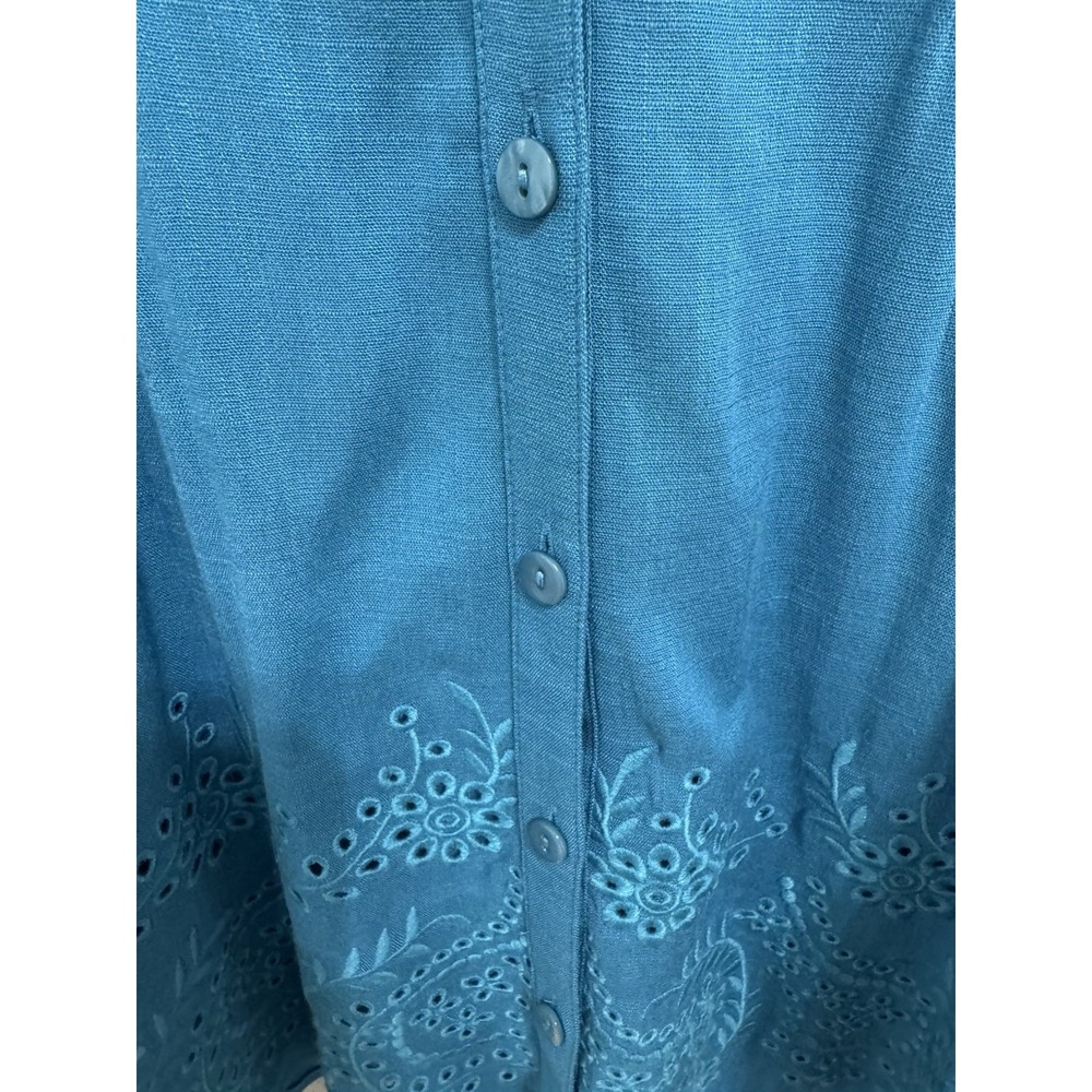 Soft Surroundings Tunic Top Size XL Turquoise Eyelet Trim Button Up Shirt - Picture 6 of 7